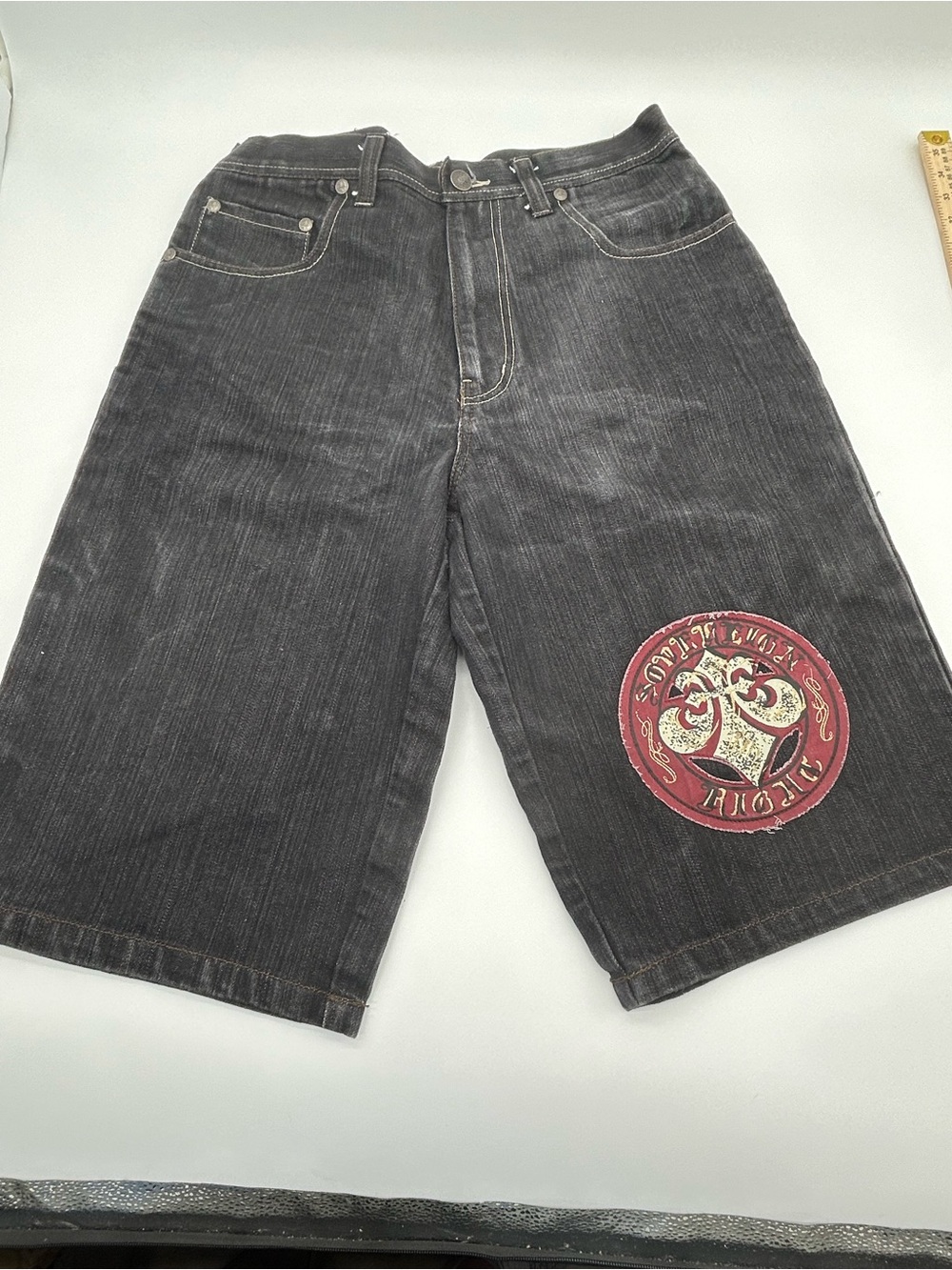 Raw Blue Black Denim 14 inch Skater Hip Hop Shorts Size 34